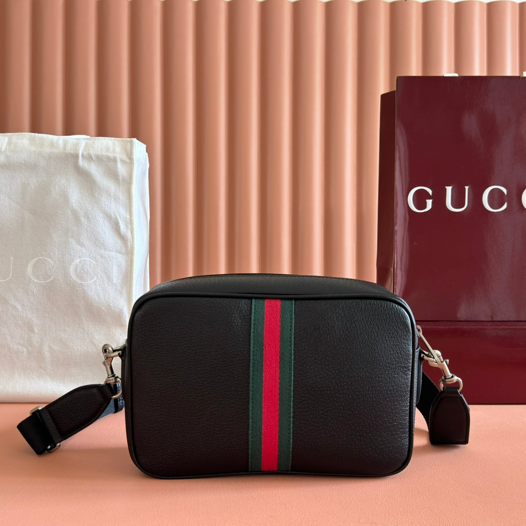 GUCCI 25S OPHIDIA CROSSBODY-TASCHE 28 IN SCHWARZEM KALBSLEDER