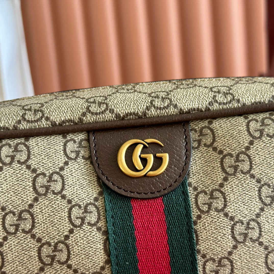 GUCCI 25S OPHIDIA CROSSBODY-TASCHE 28 IN BEIGE CANVAS UND BRAUNEM KALBSLEDER