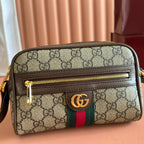 GUCCI 25S DESIGNER-HANDTASCHEN 18 IN BEIGEM CANVAS UND BRAUNEM KALBSLEDER