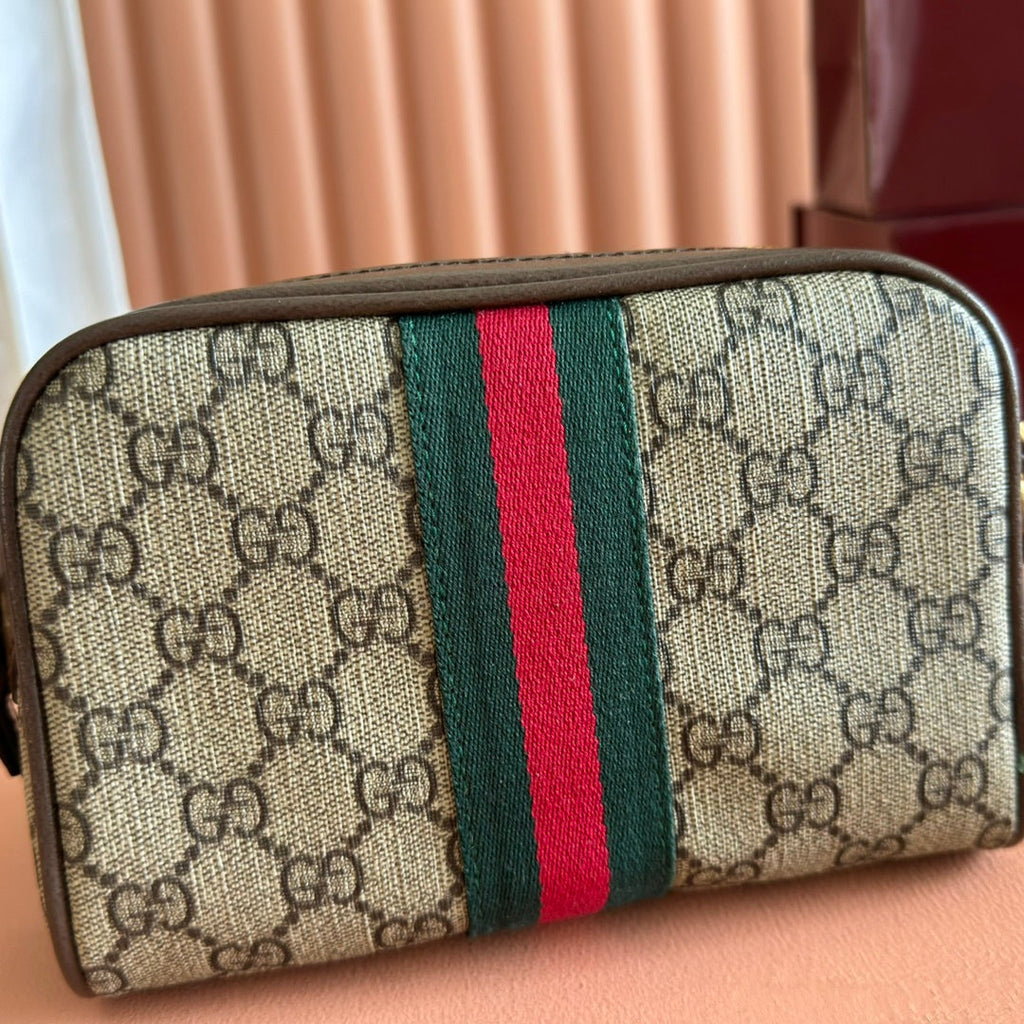 GUCCI 25S DESIGNER-HANDTASCHEN 18 IN BEIGEM CANVAS UND BRAUNEM KALBSLEDER