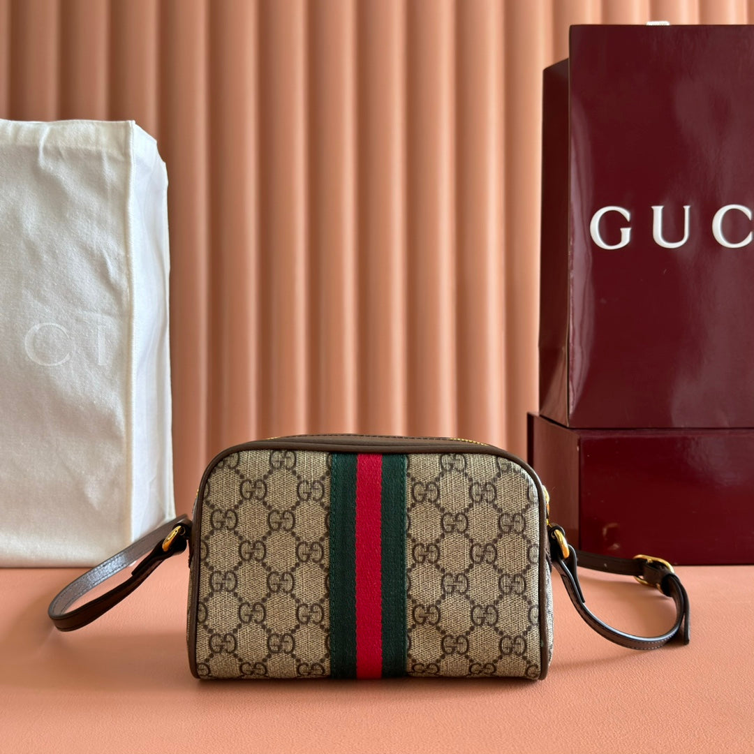 GUCCI 25S DESIGNER-HANDTASCHEN 18 IN BEIGEM CANVAS UND BRAUNEM KALBSLEDER