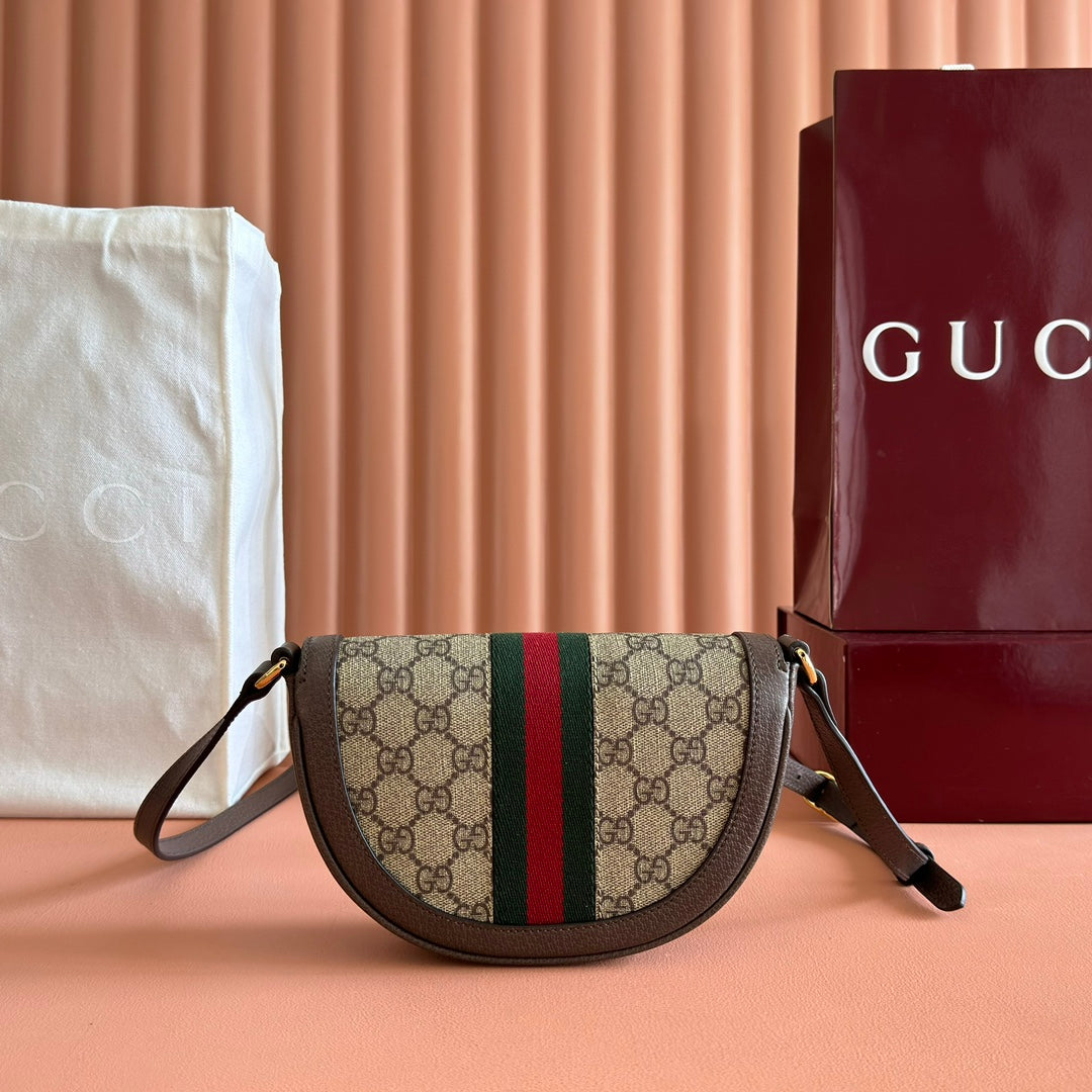 GUCCI 25S OPHIDIA MINI-TASCHE 20 IN DUNKELBEIGEM CANVAS UND BRAUNEM KALBSLEDER