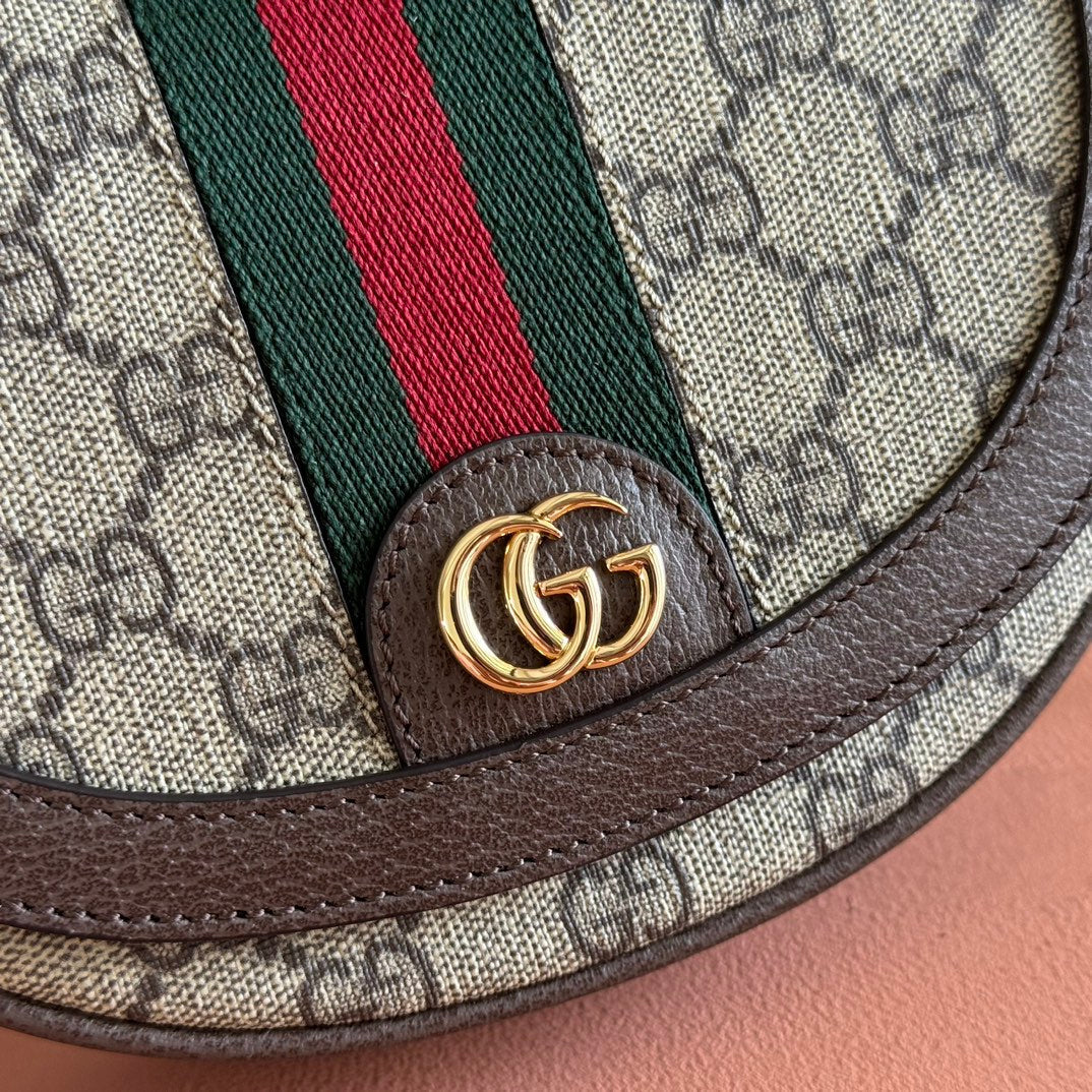 GUCCI 25S OPHIDIA MINI-TASCHE 20 IN DUNKELBEIGEM CANVAS UND BRAUNEM KALBSLEDER