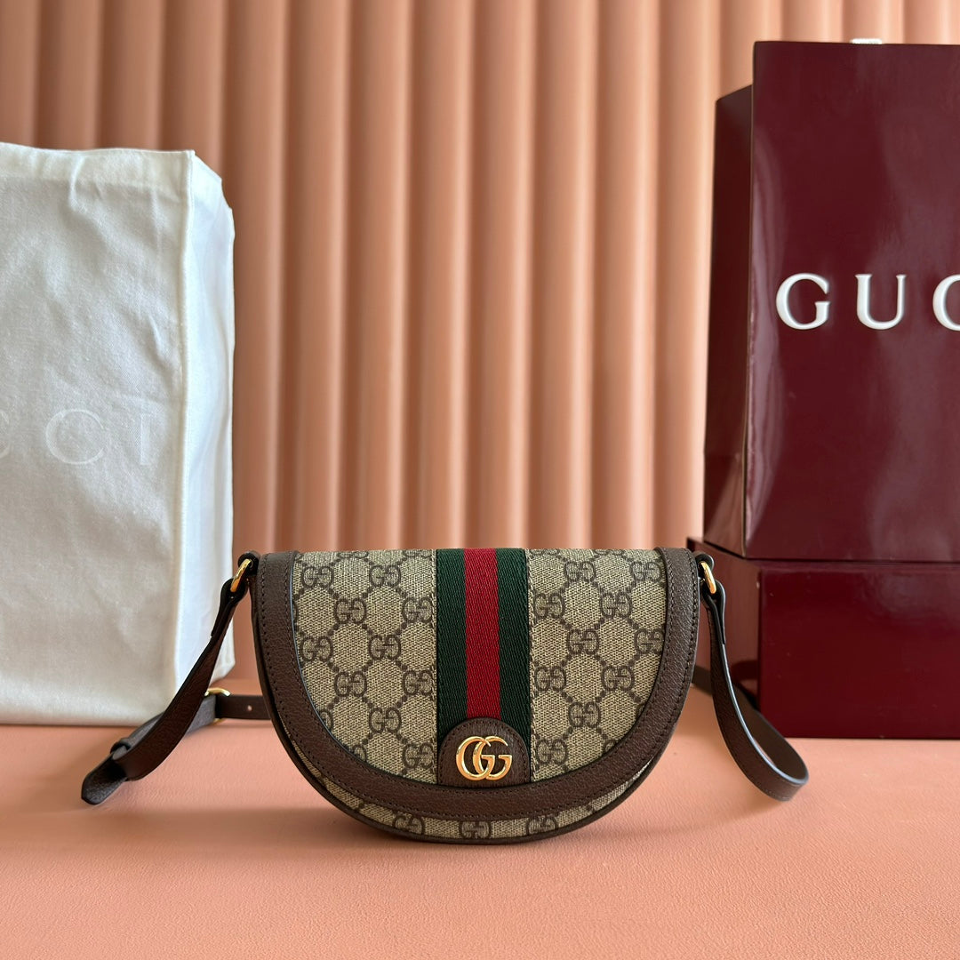 GUCCI 25S OPHIDIA MINI-TASCHE 20 IN DUNKELBEIGEM CANVAS UND BRAUNEM KALBSLEDER