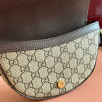 GUCCI 25S OPHIDIA MINI-TASCHE 20 IN BEIGEM CANVAS UND BRAUNEM KALBSLEDER