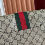 GUCCI 25S OPHIDIA SMALL BAG 28 IN BEIGE CANVAS AND BROWN CALFSKIN