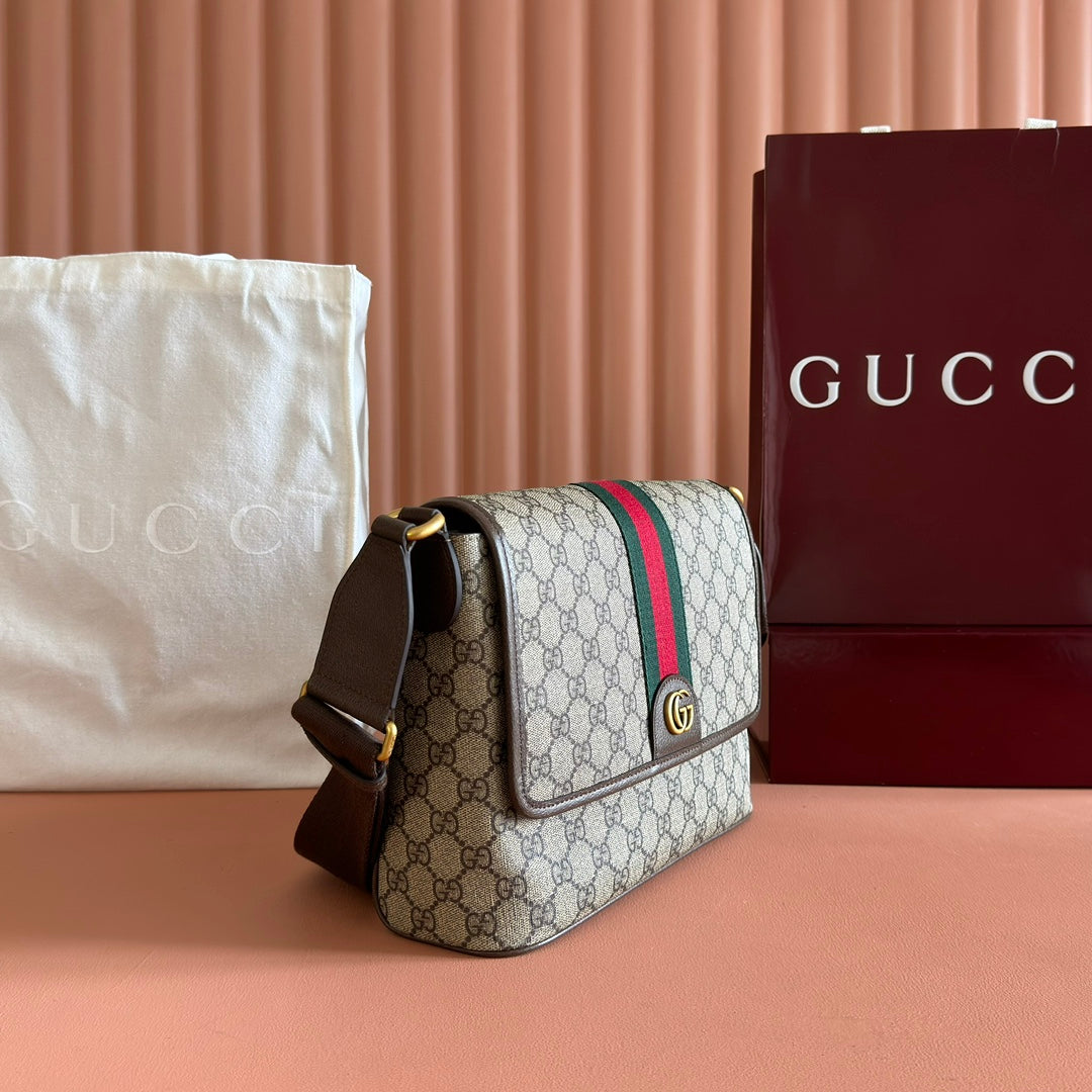 GUCCI 25S OPHIDIA KLEINE TASCHE 28 IN BEIGE CANVAS UND BRAUNEM KALBSLEDER