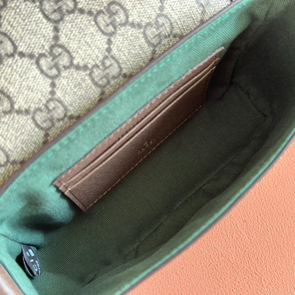 GUCCI 25S OPHIDIA TASCHE 18 IN BEIGE CANVAS UND BRAUNEM KALBSLEDER GOLDENE BESCHLÄGE