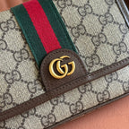 GUCCI 25S OPHIDIA TASCHE 18 IN BEIGE CANVAS UND BRAUNEM KALBSLEDER GOLDENE BESCHLÄGE