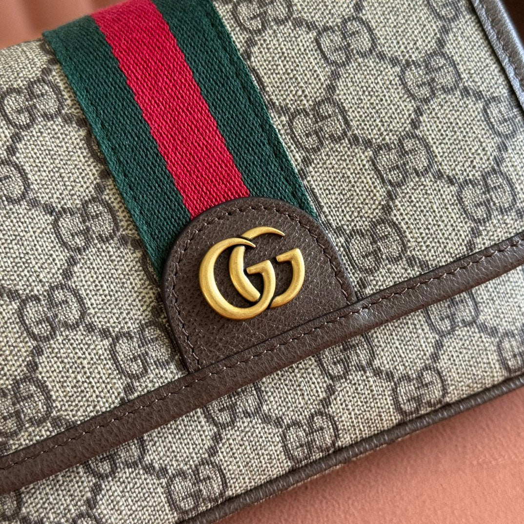GUCCI 25S OPHIDIA TASCHE 18 IN BEIGE CANVAS UND BRAUNEM KALBSLEDER GOLDENE BESCHLÄGE