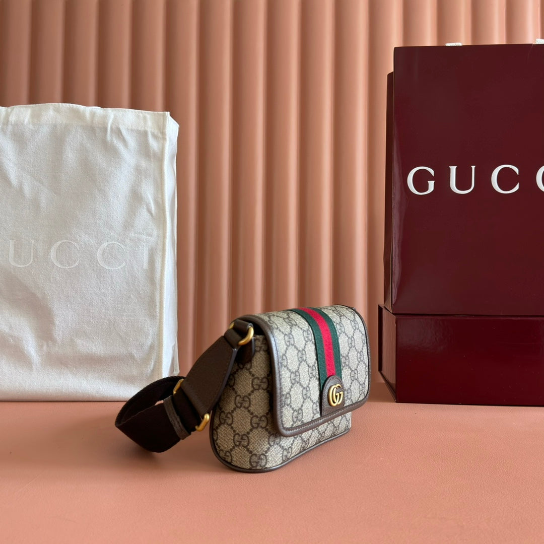 GUCCI 25S OPHIDIA TASCHE 18 IN BEIGE CANVAS UND BRAUNEM KALBSLEDER GOLDENE BESCHLÄGE