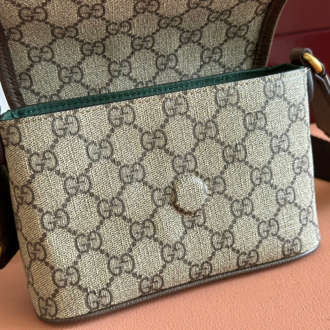 GUCCI 25S OPHIDIA TASCHE 18 IN BEIGE CANVAS UND BRAUNEM KALBSLEDER GOLDENE BESCHLÄGE
