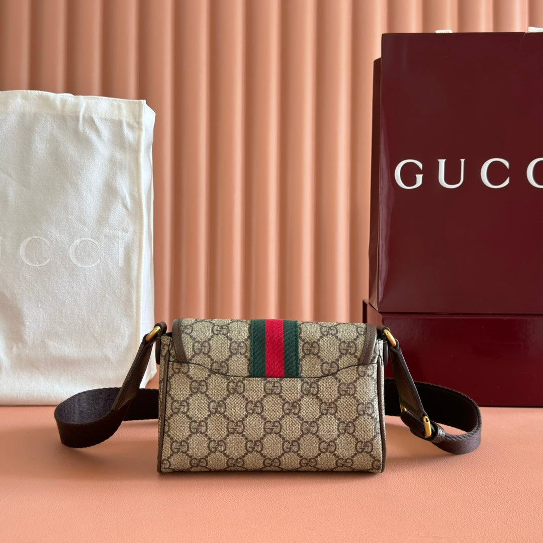 GUCCI 25S OPHIDIA TASCHE 18 IN BEIGE CANVAS UND BRAUNEM KALBSLEDER GOLDENE BESCHLÄGE