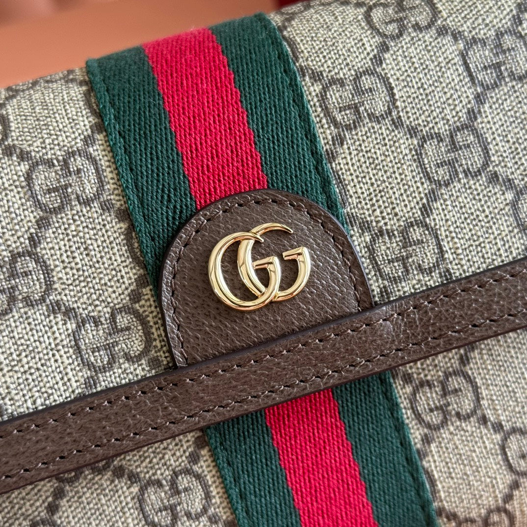 GUCCI 25S OPHIDIA TASCHE 18 IN BEIGE CANVAS UND BRAUNEM KALBSLEDER SILBERNE BESCHLÄGE