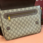 GUCCI 25S OPHIDIA MEDIUM CROSSBODY BAG 28 IN BEIGE CANVAS AND BRAUNE CALFLEDER