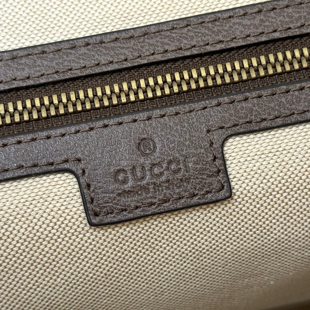 GUCCI 25S OPHIDIA MEDIUM CROSSBODY BAG 28 IN BEIGE CANVAS AND BRAUNE CALFLEDER