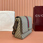 GUCCI 25S OPHIDIA GROSSE UMHÄNGETASCHE 33 IN BEIGE CANVAS UND BRAUNES KALBSLEDER