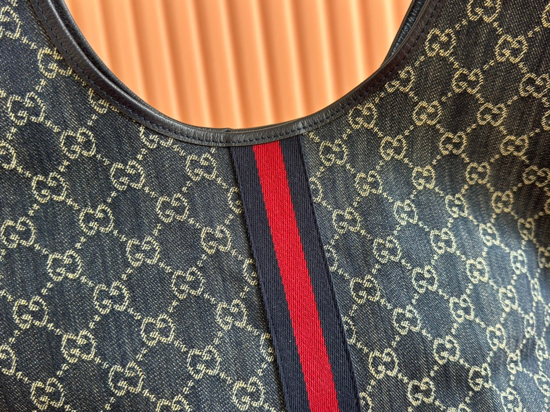 GUCCI 25S GIGLIO GROSSE TRAGETASCHE 50 IN BLAU-WEISSEM DENIM