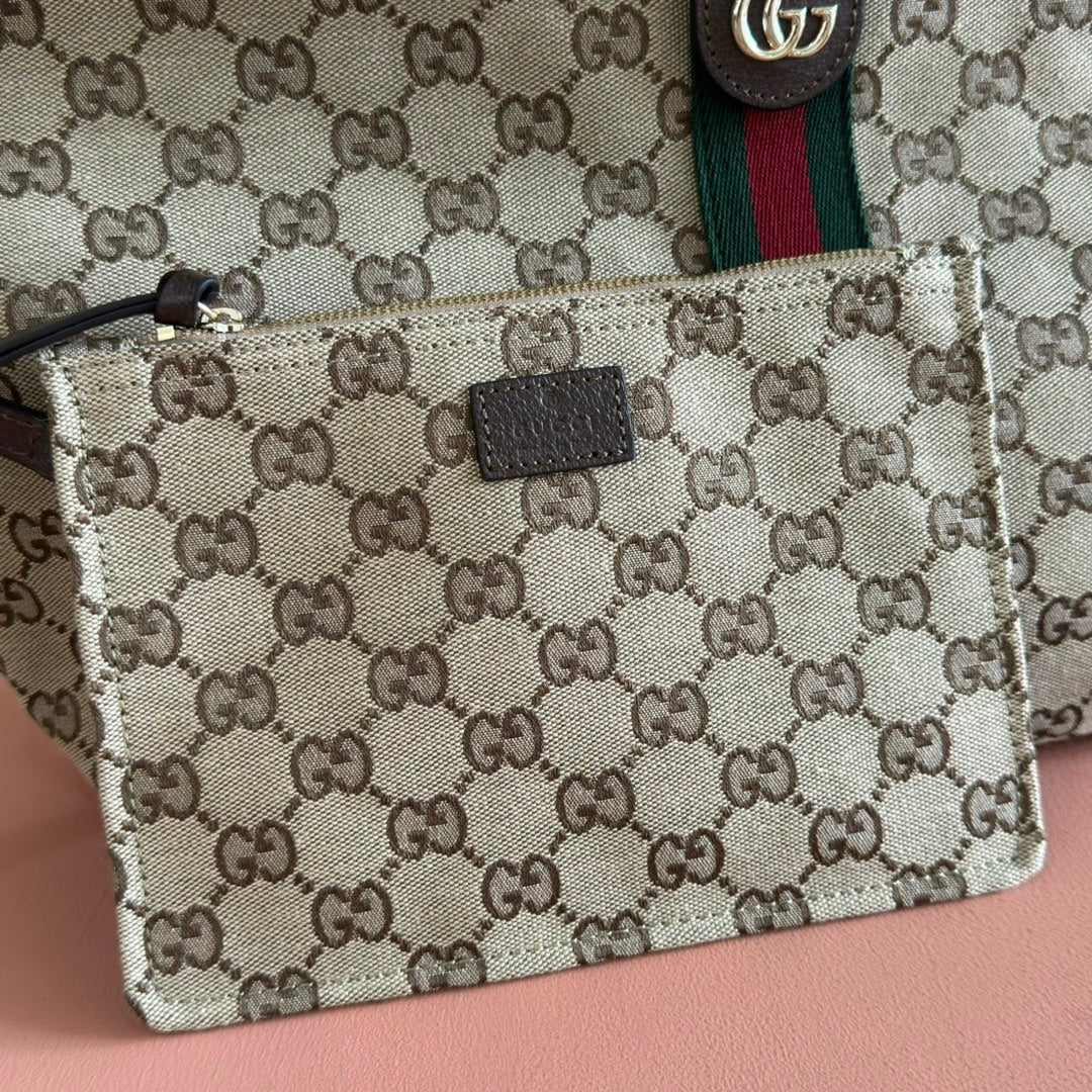 GUCCI 25S GIGLIO GROSSE TRAGETASCHE 50 IN BEIGE UND DUNKELBRAUNEM CANVAS