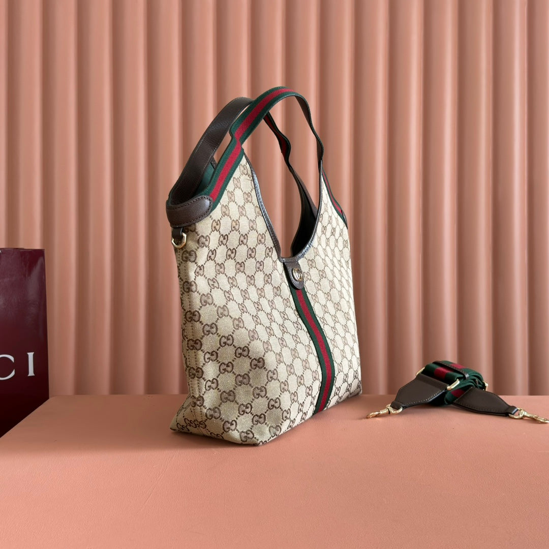 GUCCI 25S GIGLIO GROSSE TRAGETASCHE 50 IN BEIGE UND DUNKELBRAUNEM CANVAS