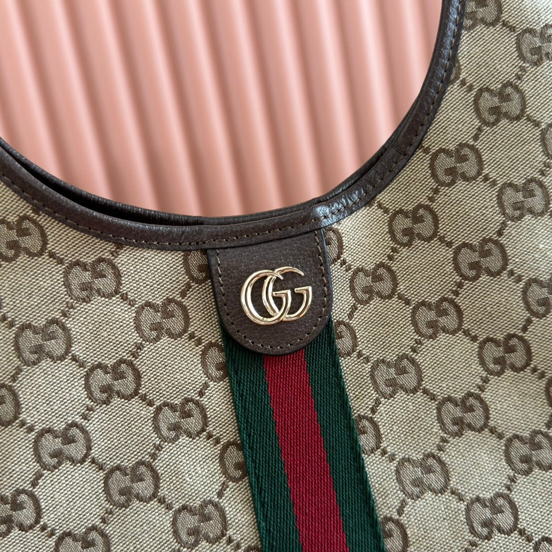 GUCCI 25S GIGLIO GROSSE TRAGETASCHE 50 IN BEIGE UND DUNKELBRAUNEM CANVAS