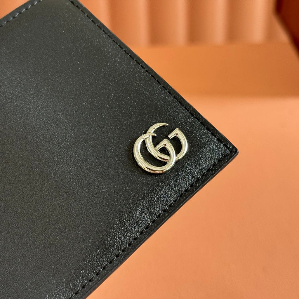 GUCCI 25S MARMONT GELDBÖRSE 11 ZOLL SCHWARZES KALBSLEDER SILBERNE BESCHLÄGE
