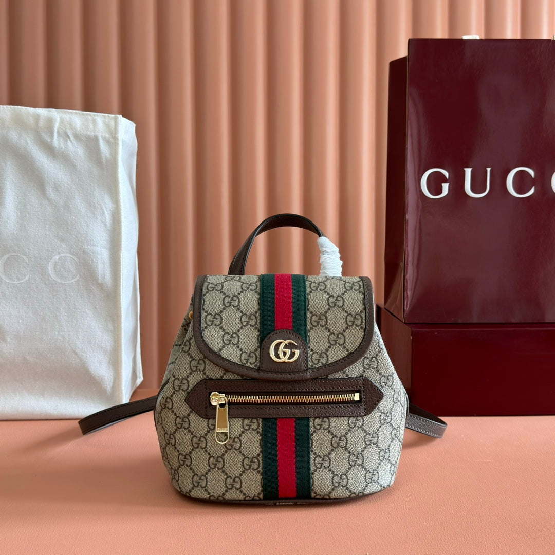 GG 25S OPHIDIA KLEINER RUCKSACK 20 IN BEIGE UND EBONY KALBSLEDER