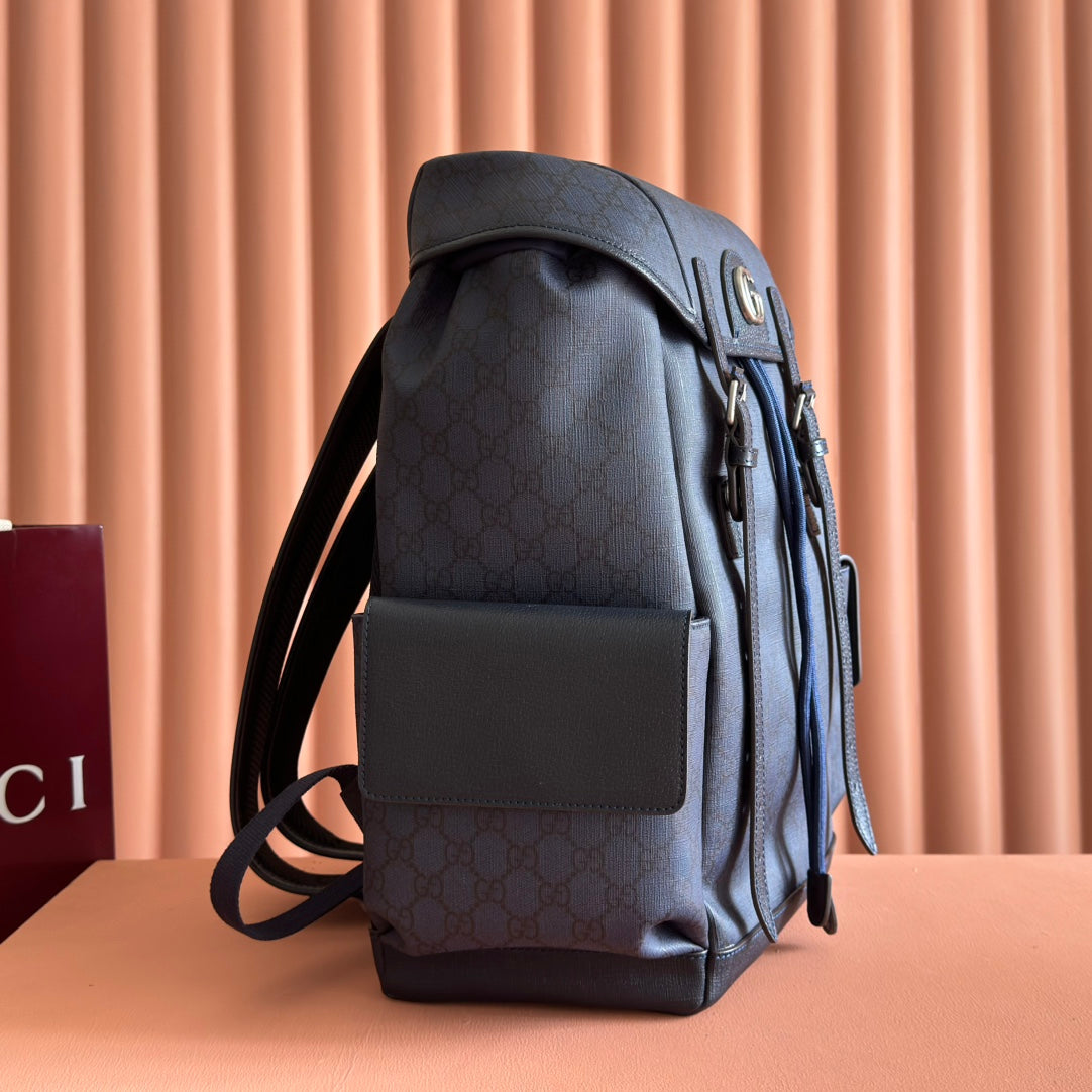 GUCCI 25S OPHIDIA MITTELGROSSER RUCKSACK 40 IN DUNKELBLAU-GRAUEM KALBSLEDER