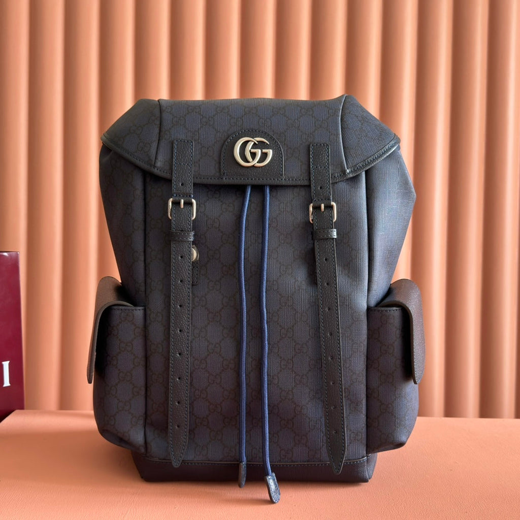 GUCCI 25S OPHIDIA MITTELGROSSER RUCKSACK 40 IN DUNKELBLAU-GRAUEM KALBSLEDER
