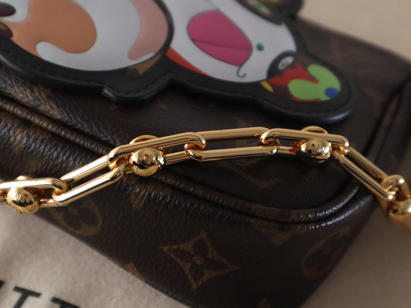 Panda Pochette Tasche 22 Zoll Braun Monogramm Beschichtetes Canvas