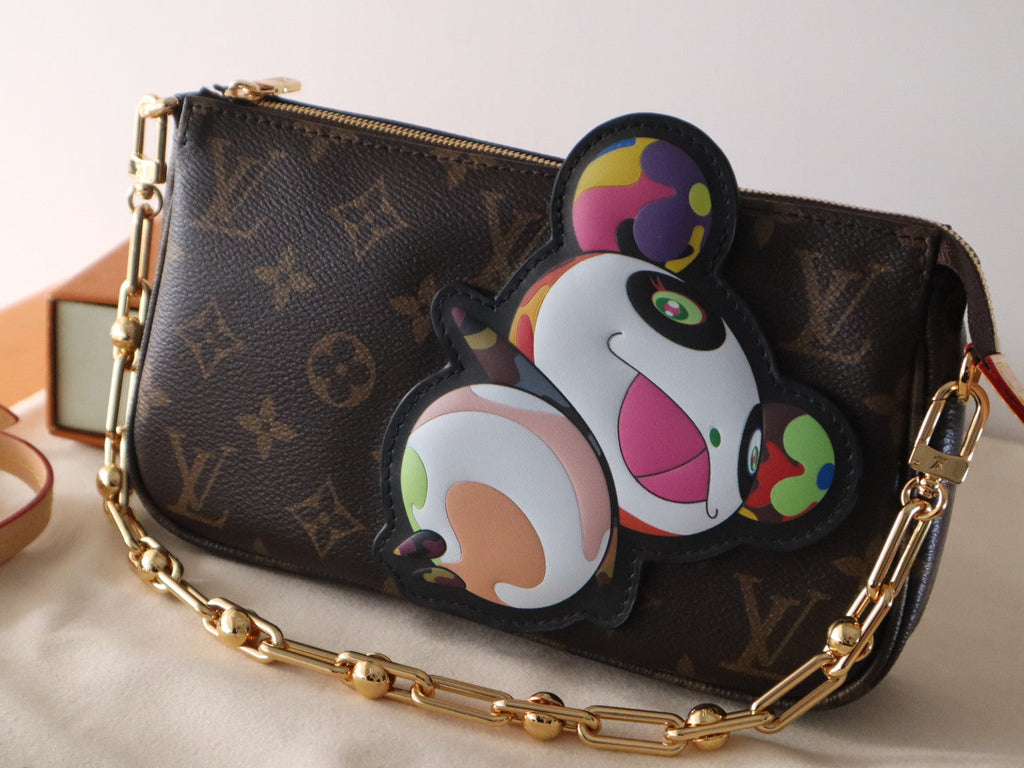 Panda Pochette Tasche 22 Zoll Braun Monogramm Beschichtetes Canvas