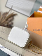 NANO NOÉ 16 IN WHITE PURPLE MONOGRAM EMBOSSED CALFSKIN