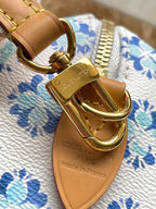 SPEEDY BANDOULIÈRE 20 IN LAGOON BLUE MONOGRAM TILES CANVAS GOLD BALLLE