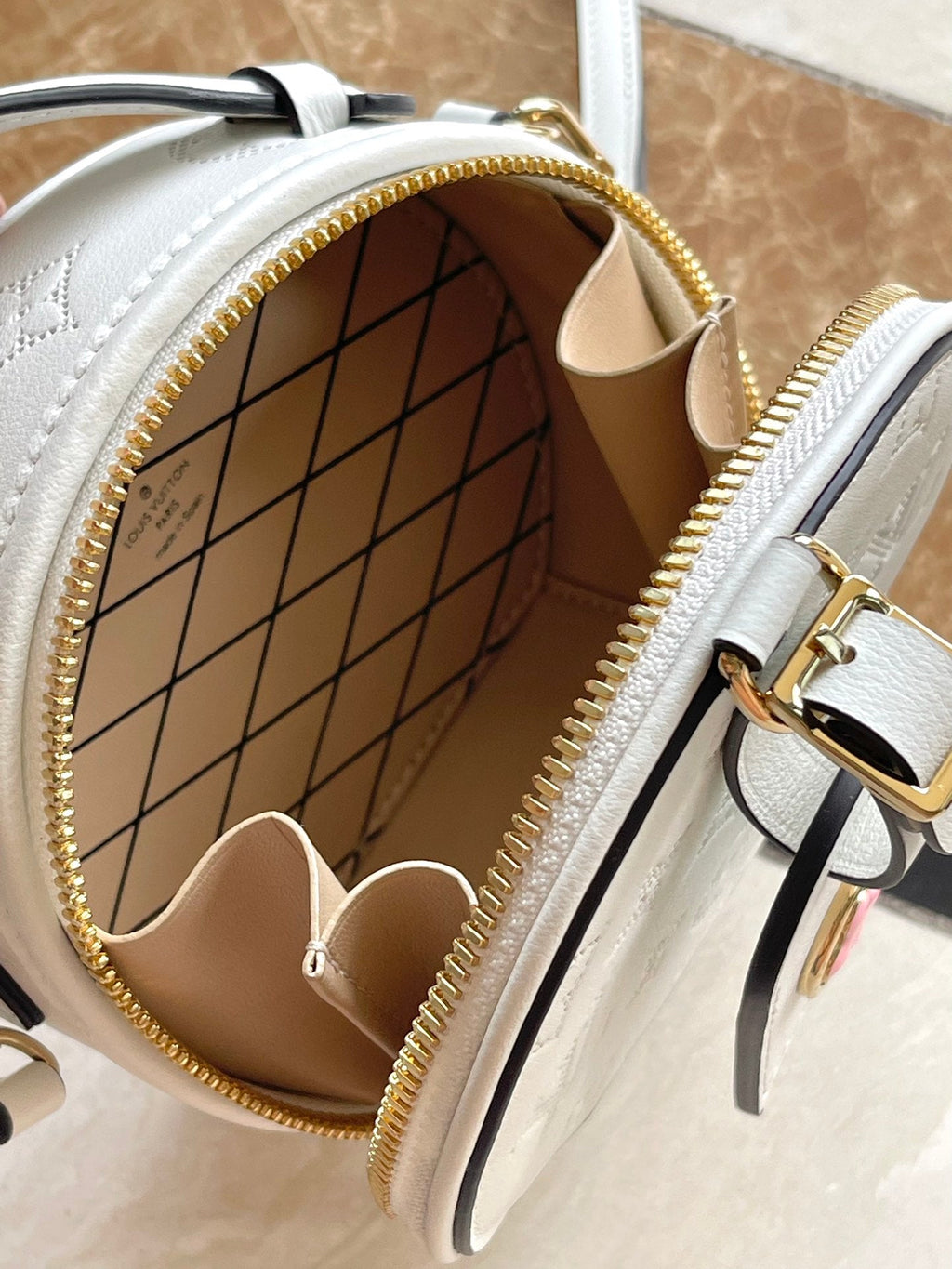 MINI BOITE CHAPEAU 13 IN WHITE MONOGRAM PERFORATED CALFSKIN