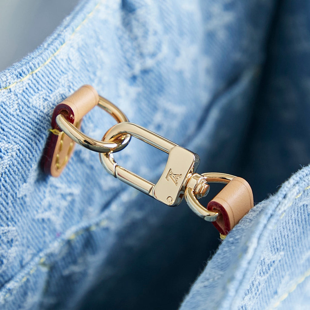 LET GO PM 28 IN LIGHT BLUE MONOGRAM DENIM GOLD HARDWARE