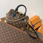 SPEEDY Kofferraumtasche 20 Zoll, braunes monogrammbeschichtetes Canvas und schwarzes Kalbsleder