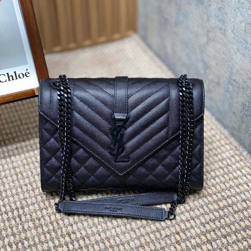 UMSCHLAGBASCHE MIT KETTENBAND, 24 Zoll, SCHWARZES KALBSLEDER