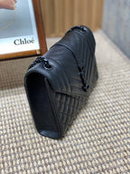 UMSCHLAGBASCHE MIT KETTENBAND, 24 Zoll, SCHWARZES KALBSLEDER