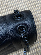 UMSCHLAGBASCHE MIT KETTENBAND, 24 Zoll, SCHWARZES KALBSLEDER