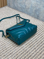 LOULOU MINI-TASCHE 20 IN DUNKELCYAN LAMMLEDER GOLDENE BESCHLÄGE