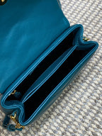 LOULOU MINI-TASCHE 20 IN DUNKELCYAN LAMMLEDER GOLDENE BESCHLÄGE