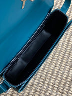 SOLFERINO KLEINE SATCHEL 23 IN ZERULEANBLAUEM KALBSLEDER GOLDENE BESCHLÄGE