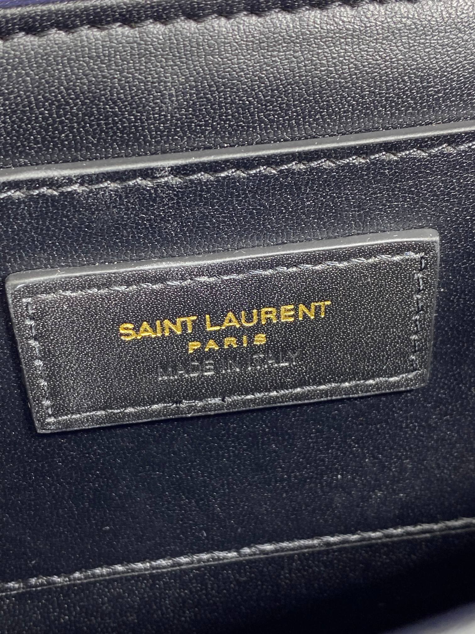 SOLFERINO KLEINE SATCHEL 23 IN INDIGOBLAUEM KALBSLEDER GOLDENE BESCHLÄGE