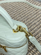 GABY MINI-SCHminktisch 45,7 cm, Elfenbeinweiß, Lammleder, Goldbeschläge