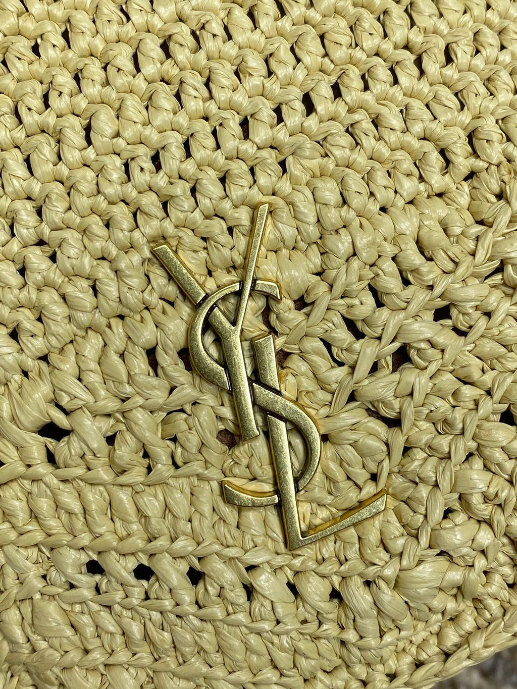 Beutel mit Kordelzug, 19 Zoll, beige, gewebt aus Raffia und Kalbsleder