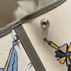 GARDEN PARTY 36 IN IVORY YELLOW BLUE TOILE H CANVAS ETOUPE CALFSKIN EQUESTRIAN HARNESS PRINT