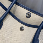 GARDEN PARTY 36 IN NAVY CREAM TOILE H CANVAS BLUE MARINE CALFSKIN ABSTRACT BEAR FACE PRINT