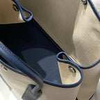 GARDEN PARTY 36 IN NAVY CREAM TOILE H CANVAS BLUE MARINE CALFSKIN ABSTRACT BEAR FACE PRINT