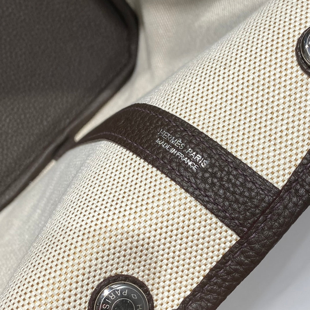 GARDEN PARTY 36 IN MULTICOLOR TOILE H CANVAS DARK BROWN CALFSKIN ABSTRACT GRAPHIC PRINT