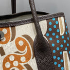 GARDEN PARTY 36 IN MULTICOLOR TOILE H CANVAS DARK BROWN CALFSKIN ABSTRACT GRAPHIC PRINT